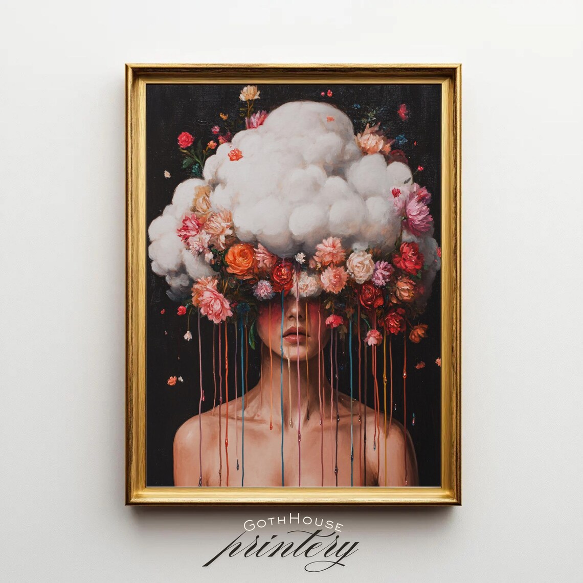 In Clouds Surreal Portrait Floral Woman Art Print