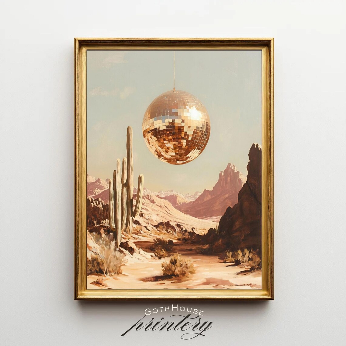 Surreal Desert Disco Cactus Landscape, Art Print