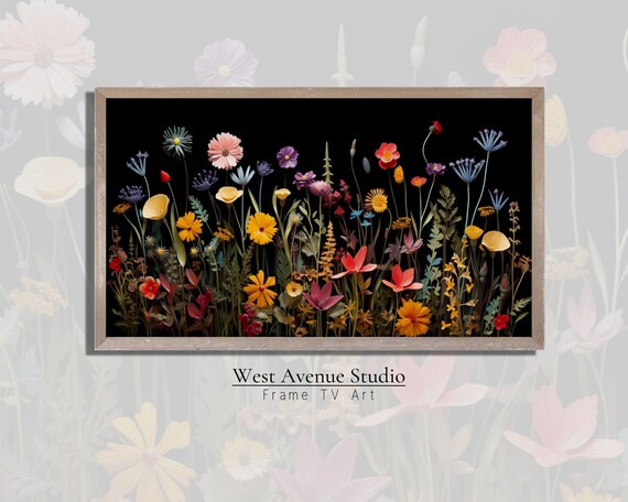 Wildflower Bouquet On Black Dramatic Floral Still Life Colorful Art Poster
