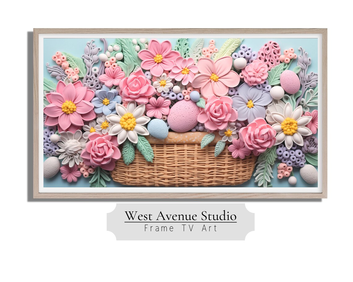 Easter Pastel Flower Basket 3D Textured Spring Eggs Floral Wall Art Poster - Image 2