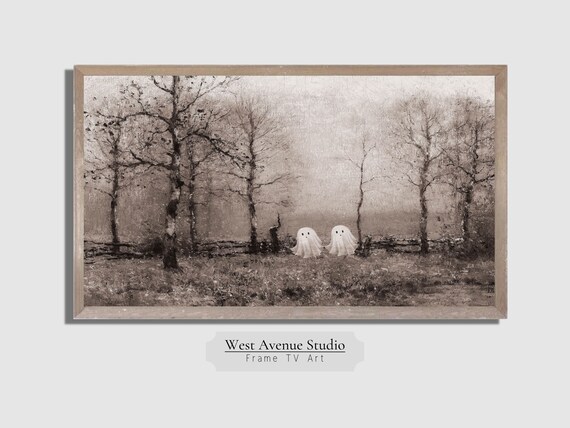 Cute Ghosts Spooky Forest Vintage Halloween Haunted Woodland Poster