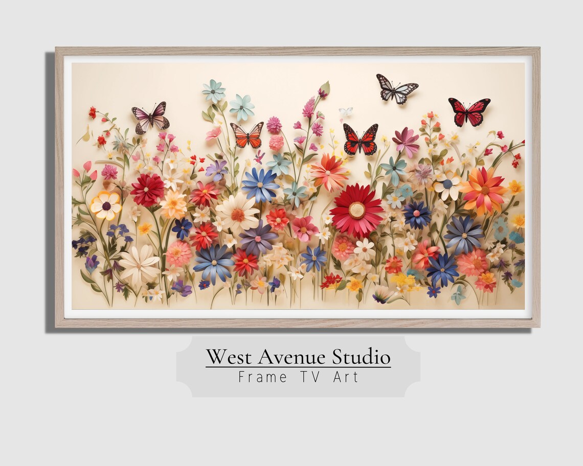 Spring Wildflower Meadow With Butterflies Cream Botanical Wall Art Poster - Image 2