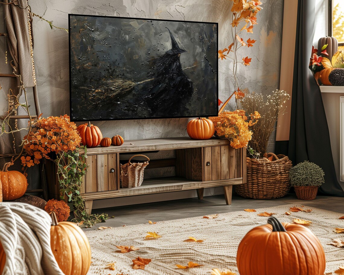 Witch Flying On Broomstick Over Dark Sea Moody Halloween Night Art Poster - Image 5