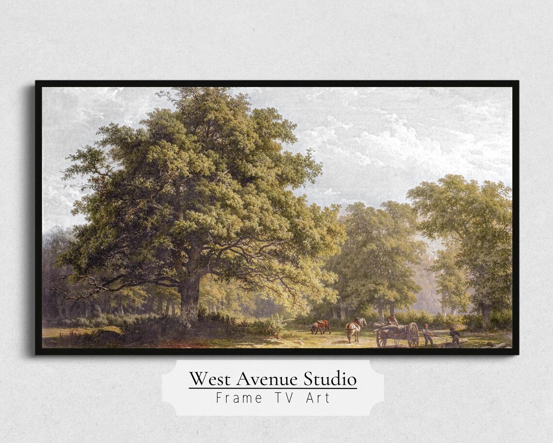 Majestic Oak Forest Woodland Path Horse Cart Vintage Landscape Poster - Image 5