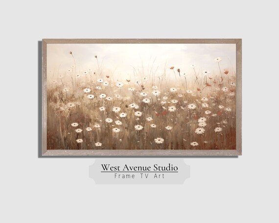 White Daisy Wildflower Meadow Golden Grasses Soft Neutral Spring Art Poster