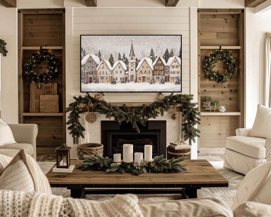 City Christmas Art Print, Scandinavian Winter Village - Image 4