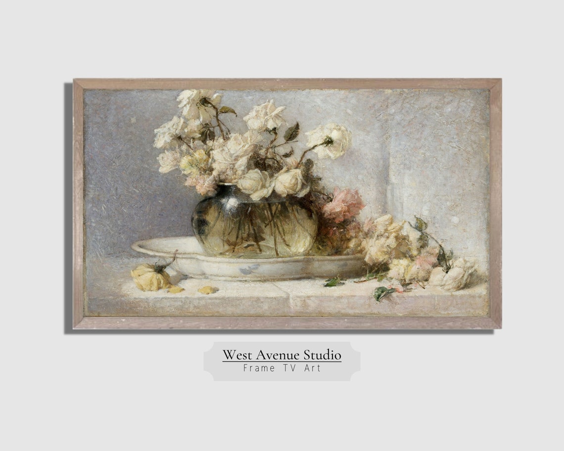Frame Tv Art Spring Art Spring Vintage Floral Painting Botanical Oil Painting Antique French Farmhouse Art Instant 062