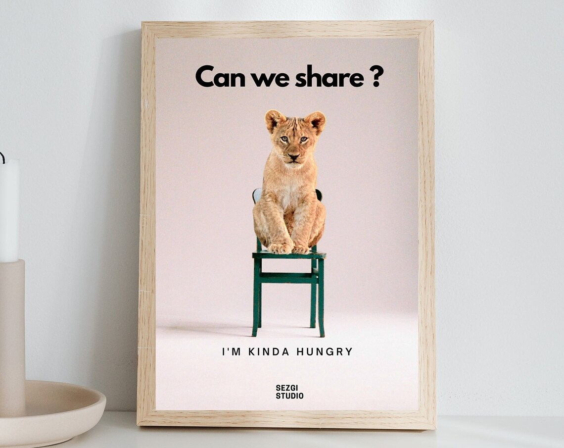 I'm Kinda Hungry Lion Cub Chair Funny Animal Humor Quote Poster