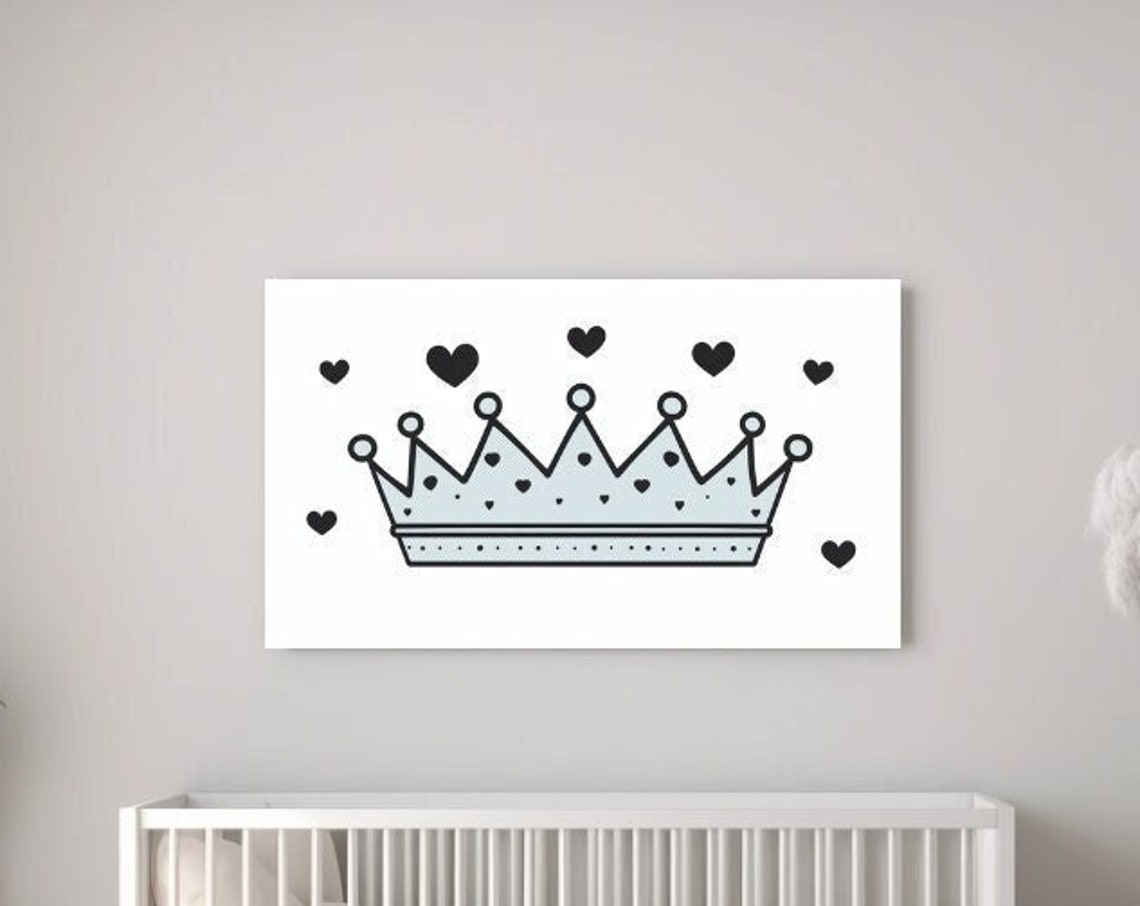 Baby King Crown With Hearts Cute Blue Nursery Wall Art Poster