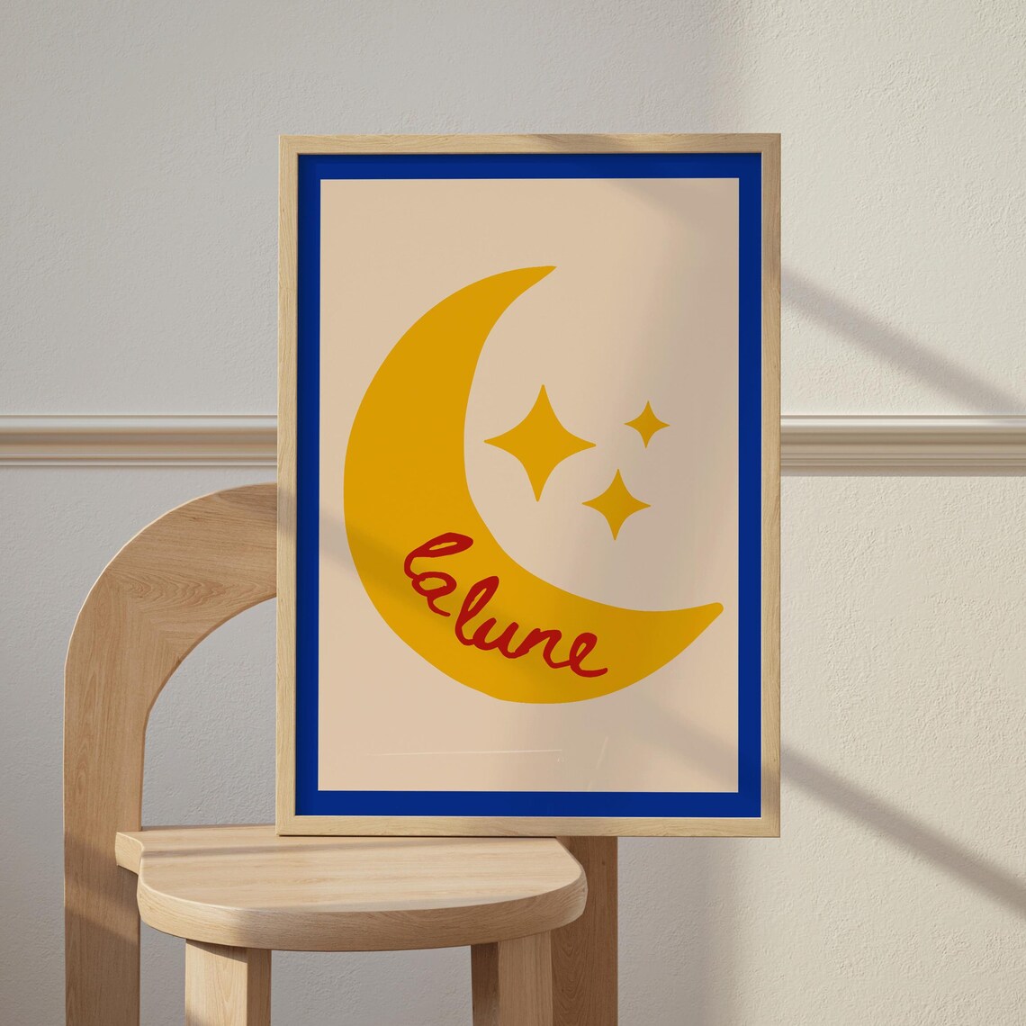 La Lune French Moon Retro Yellow Crescent Night Sky Art Poster