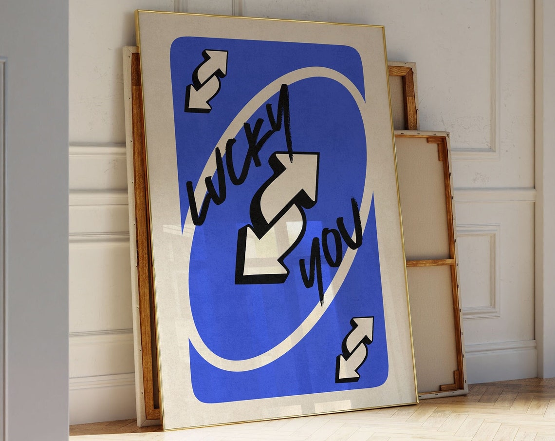 Lucky You Bright Blue Playing Card Retro Reverse Trendy Poster