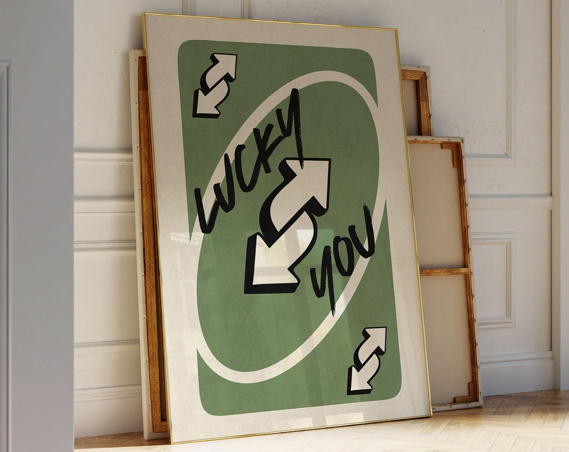 Lucky You Green UNO Reverse Card Retro Style Game Room Poster