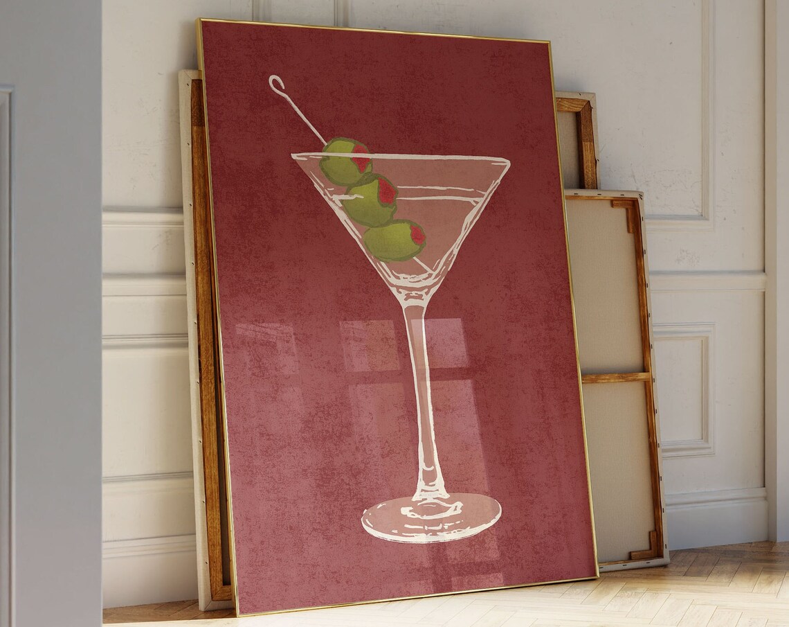 Dirty Martini Trendy Cocktail Art Print for Bar Cart