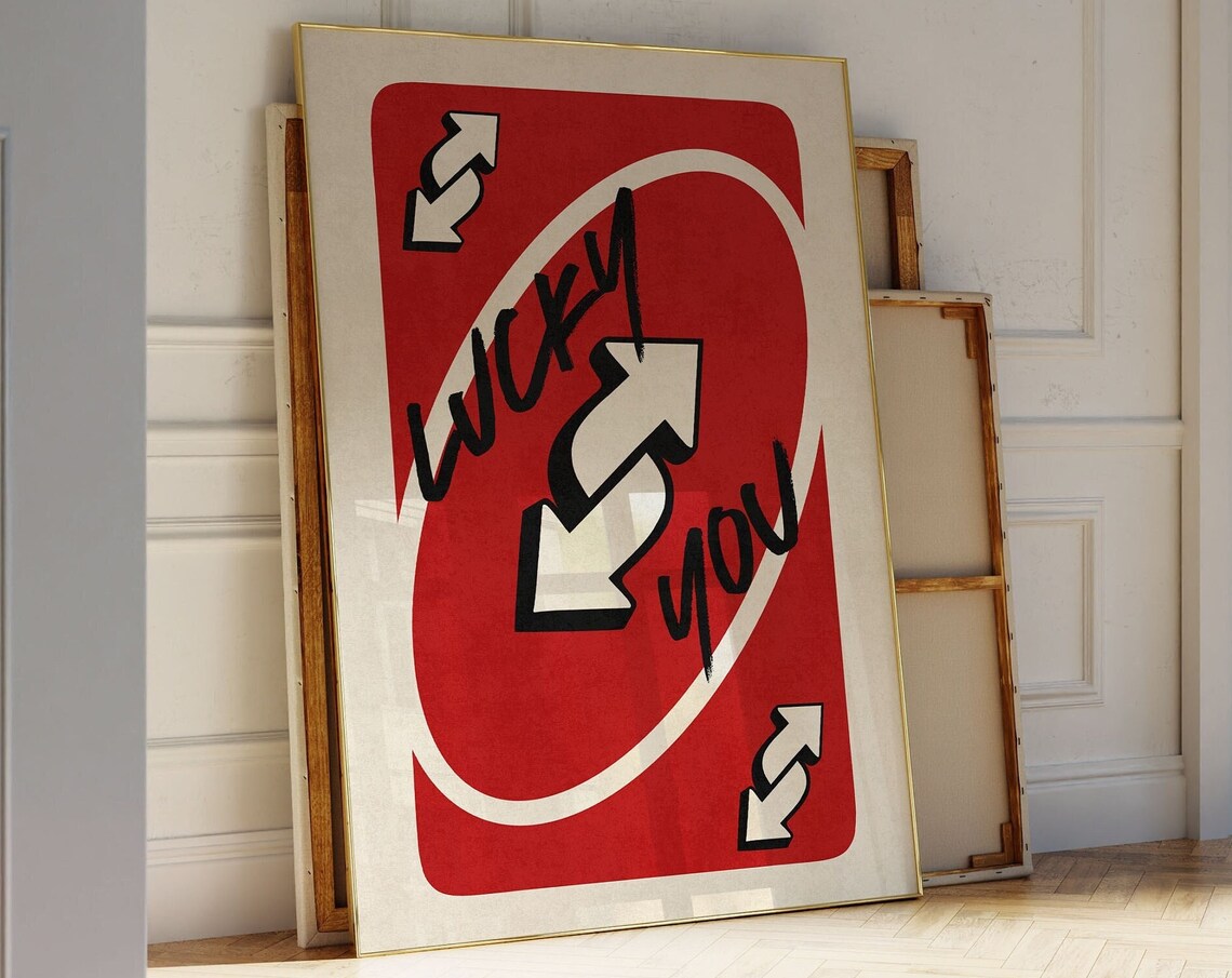Lucky You Red Reverse Playing Card Retro Pop Art Trendy Poster