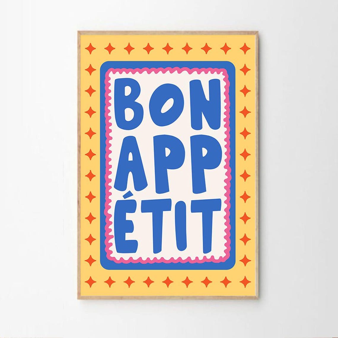 Bon Appetit Retro French Bistro Kitchen Typography Quote Wall Art