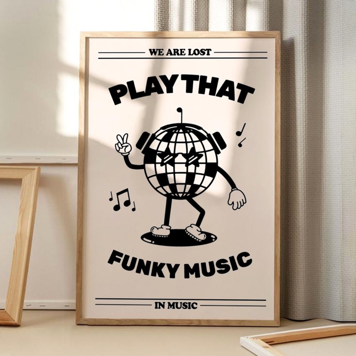 Play That Funky Music Retro Disco Ball Dancing Cartoon Poster