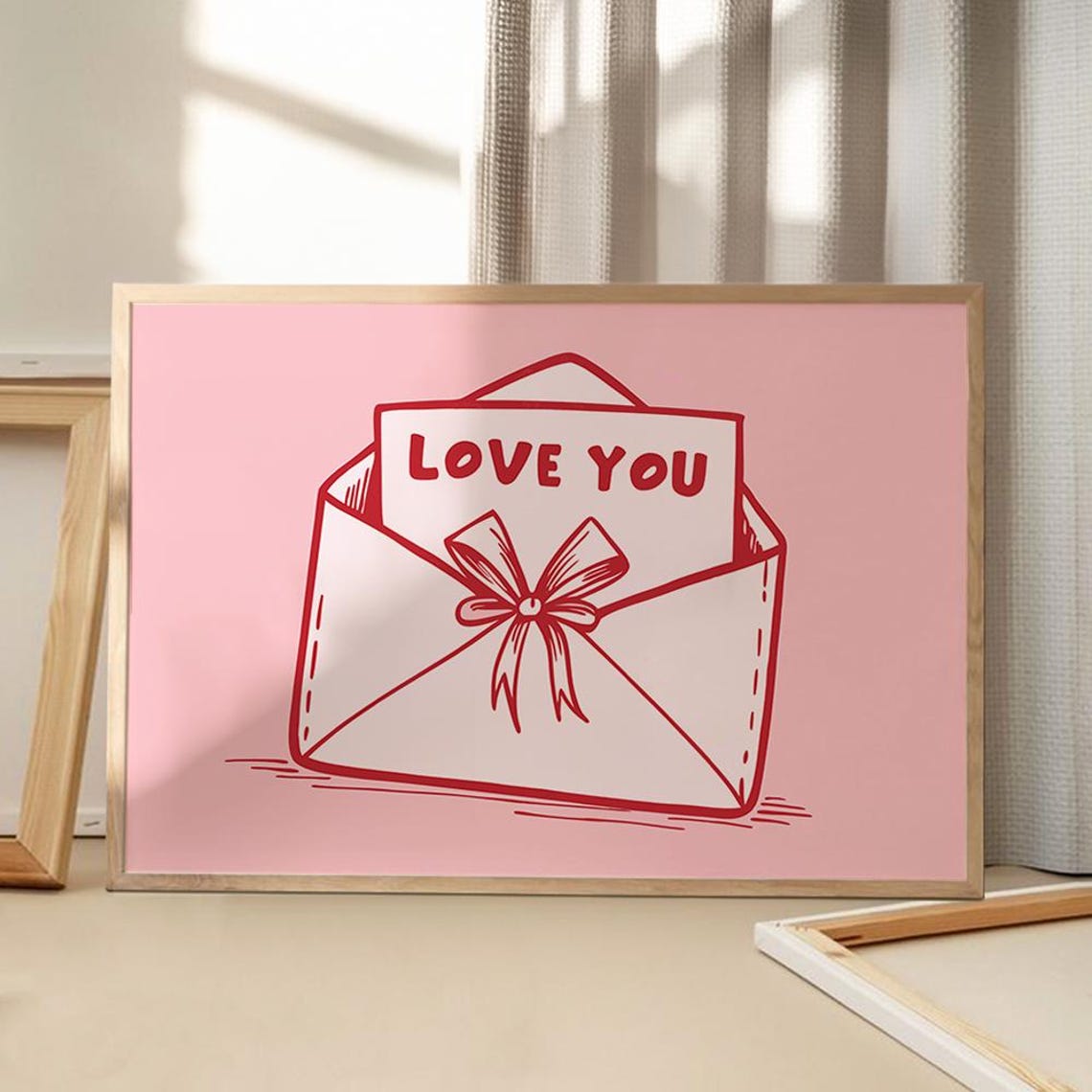 Love You Letter In Pink Envelope Retro Romantic Valentines Poster