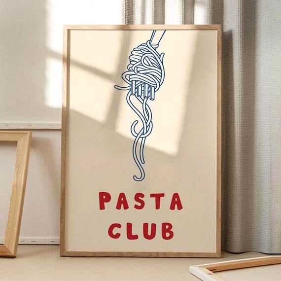 Pasta Club Art Poster Funny Wall Kitchen Decor Retro Home Print Printed Gift