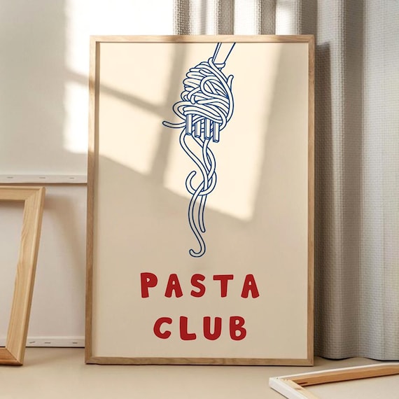 Pasta Club Retro Spaghetti Fork Line Art Kitchen Wall Decor Poster