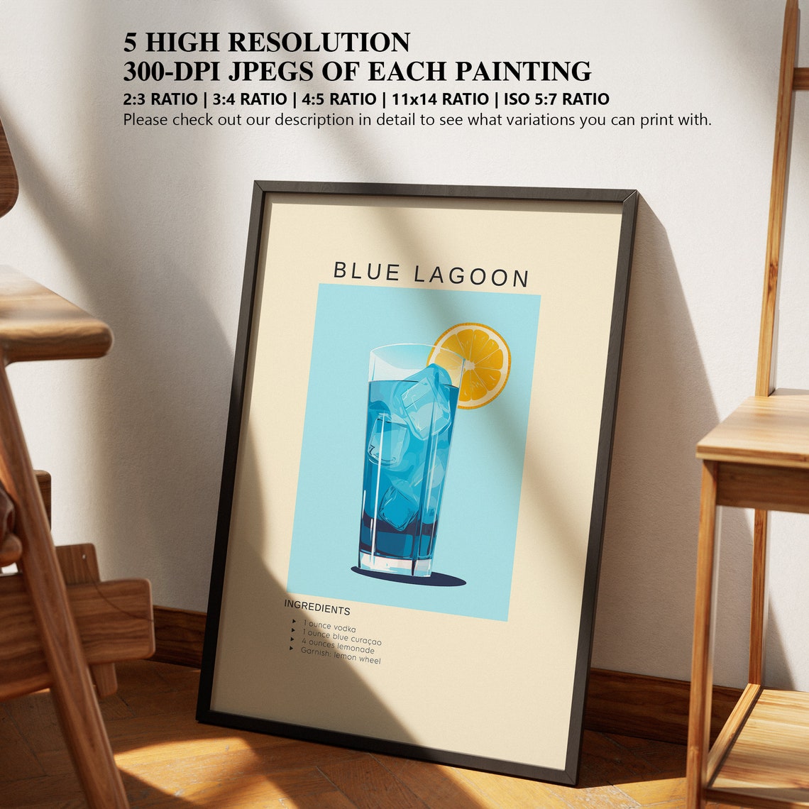Blue Lagoon Vodka Cocktail Recipe Tropical Blue Bar Cart Poster - Image 2