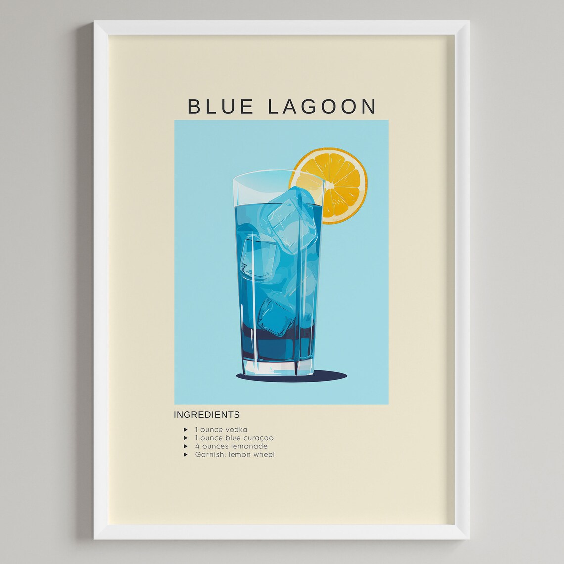 Blue Lagoon Vodka Cocktail Recipe Tropical Blue Bar Cart Poster