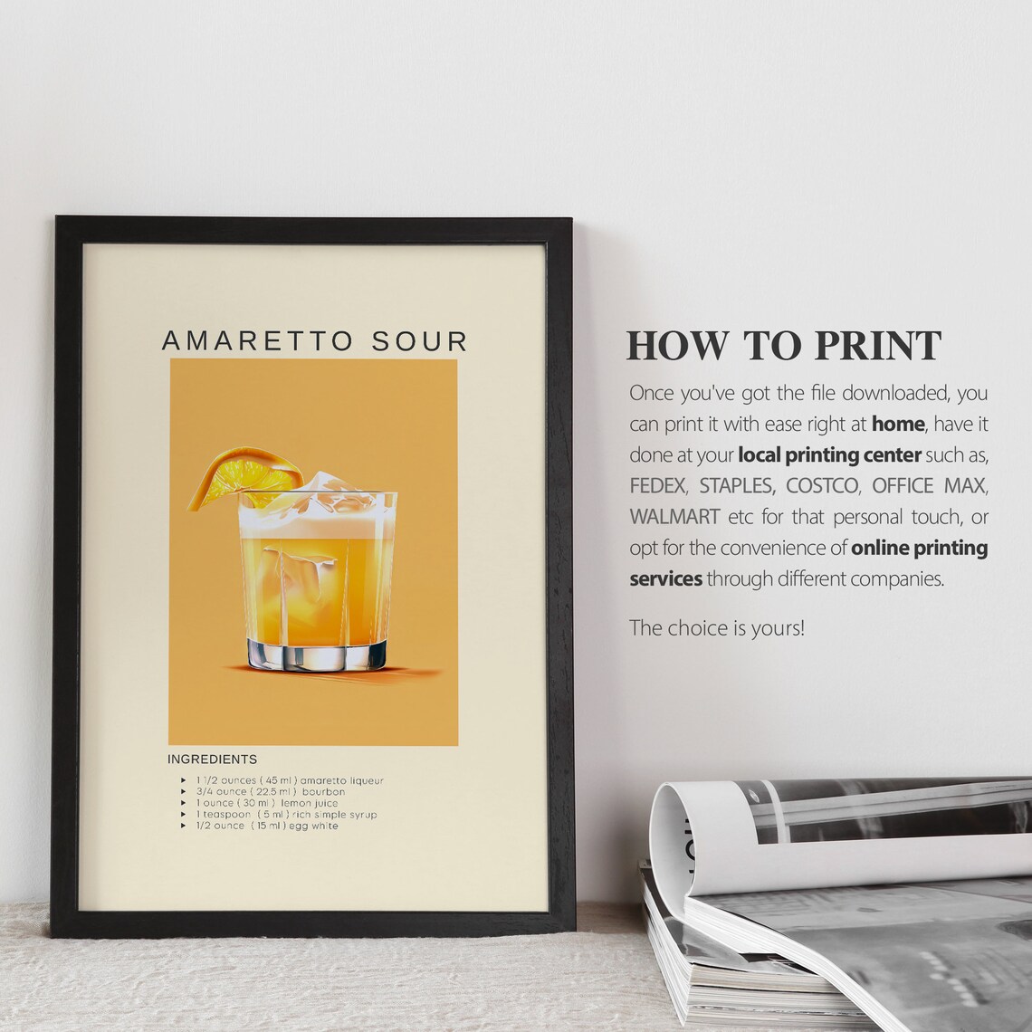 Amaretto Sour Bourbon Lemon Cocktail Recipe Golden Bar Poster - Image 3