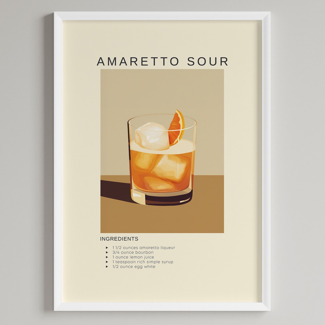 Amaretto Sour Cocktail Art Print, Bar Cart Decor