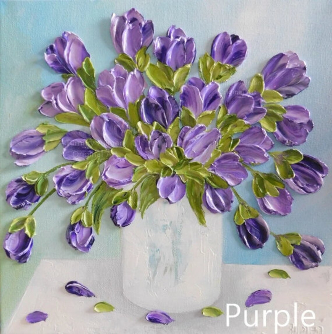 Custom Tulips In A Vase Oil Impasto Art Print - Image 3