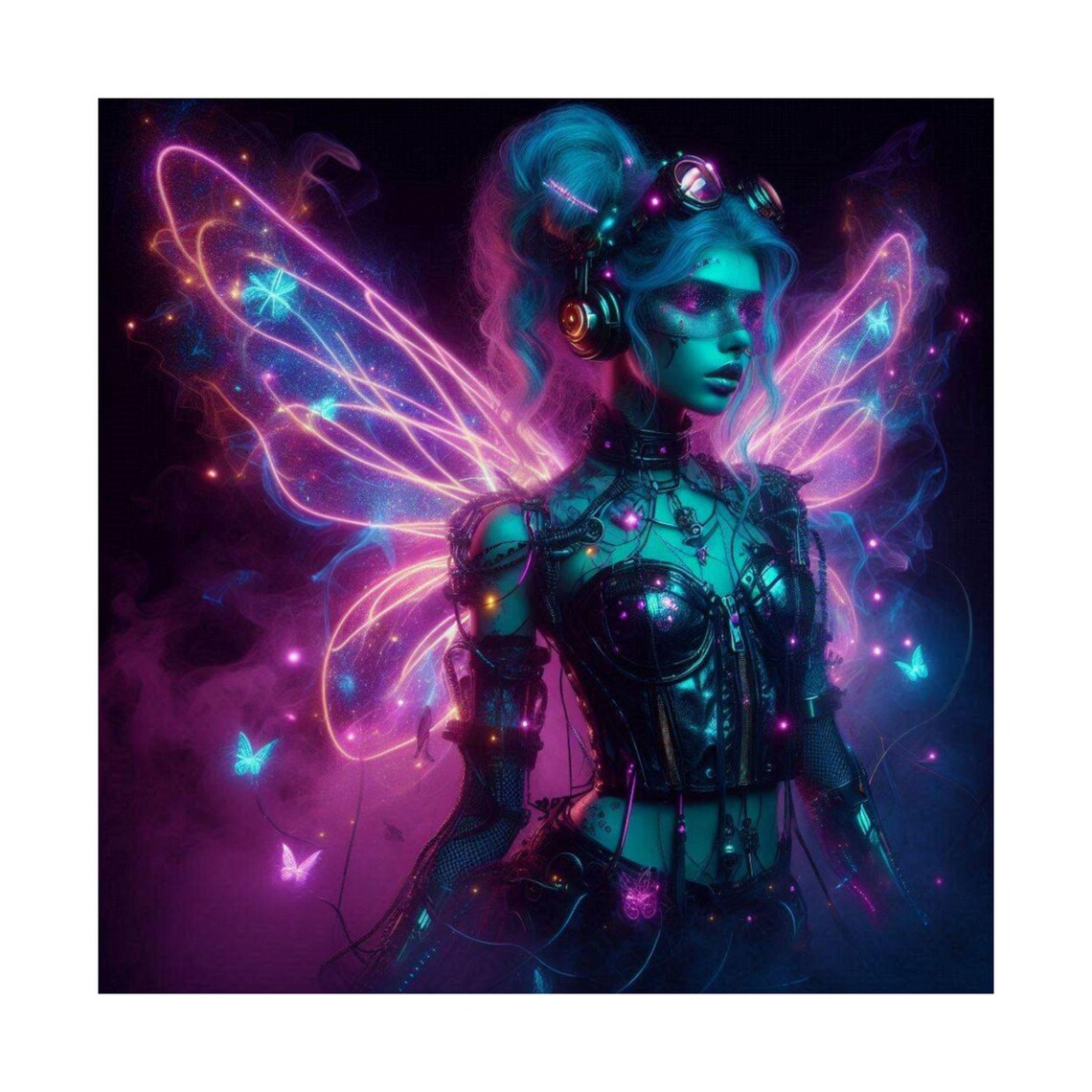 Cyberpunk Neon Fairy with Glowing Magenta Wings Fantasy Art Poster - Image 7