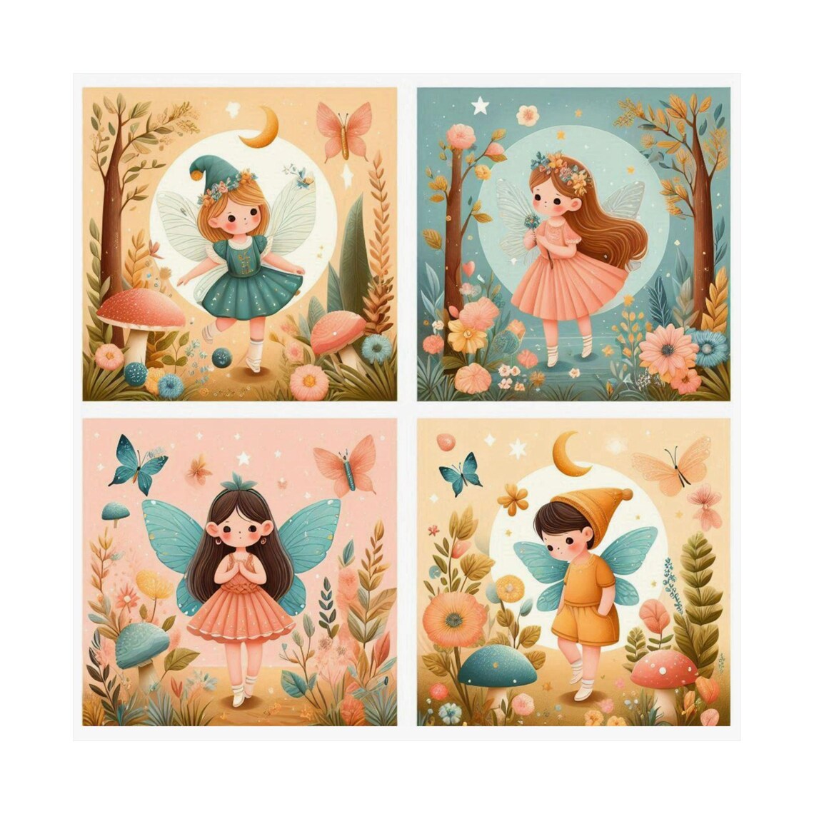 Four Cute Fairy Girls with Mushrooms and Butterflies Kids Poster - Image 6