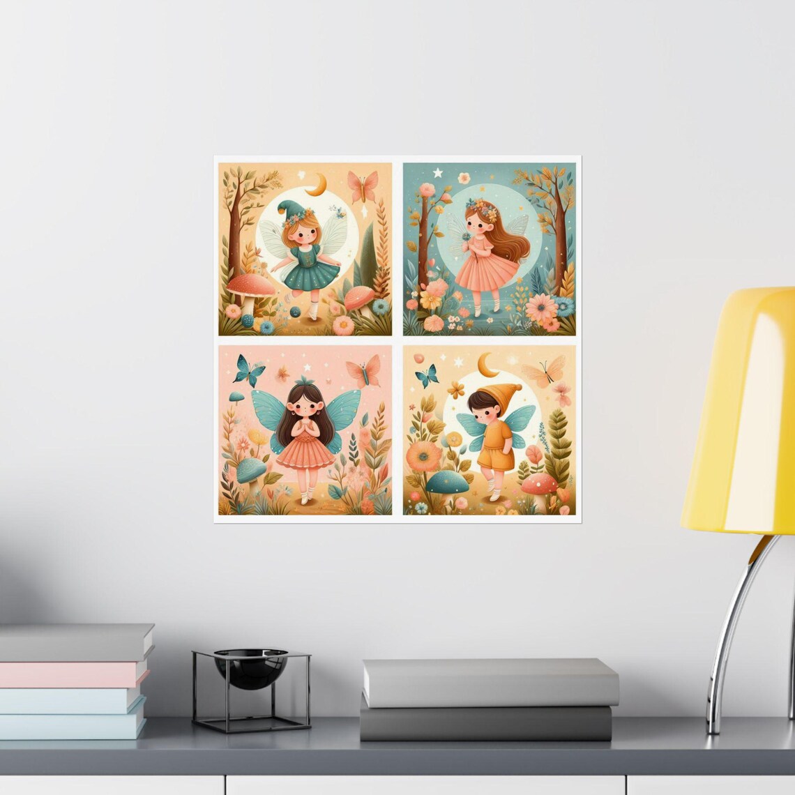 Four Cute Fairy Girls with Mushrooms and Butterflies Kids Poster - Image 2