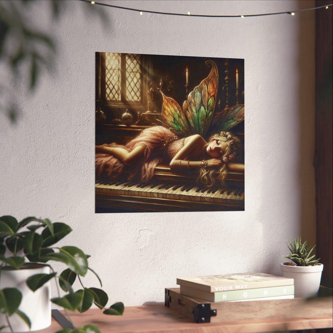 Dreamy Sleeping Fairy With Wings Resting on a Grand Piano Art Poster - Image 4