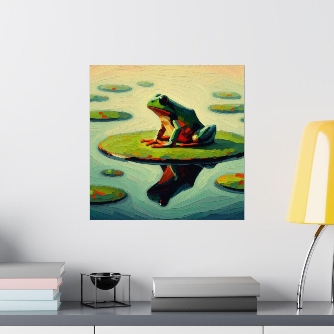 Serene Green Frog Resting on a Lily Pad in a Quiet Pond Poster - Image 2