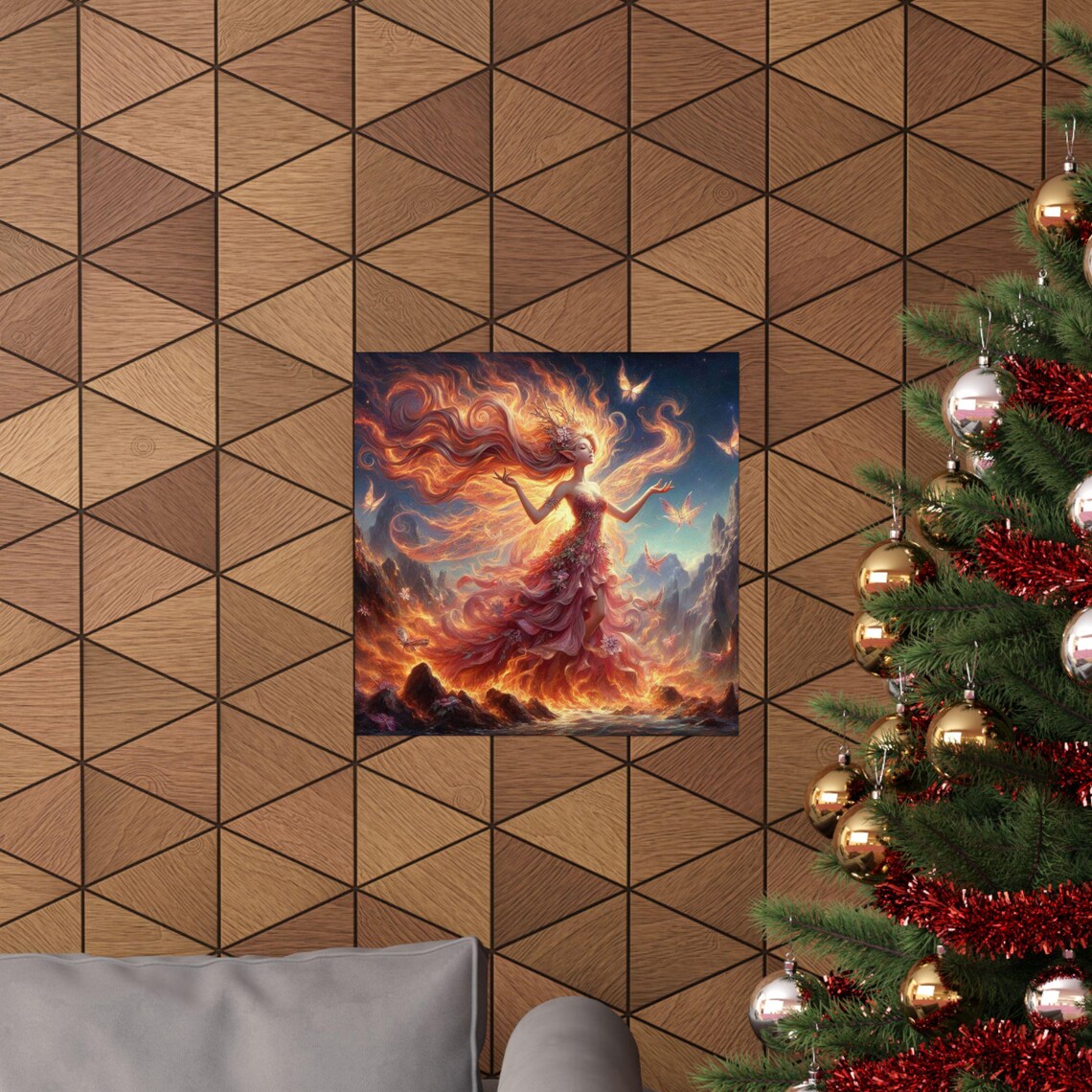 Fire Fairy Dancing amid Swirling Flames Dramatic Fantasy Art Poster - Image 6