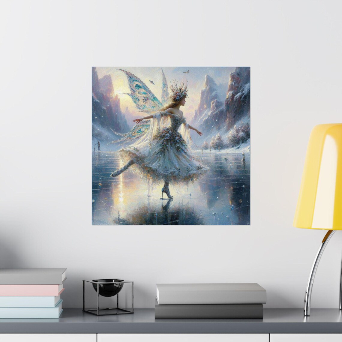Enchanted Fairy Ice Skater on a Frozen Mountain Lake Winter Poster - Image 2