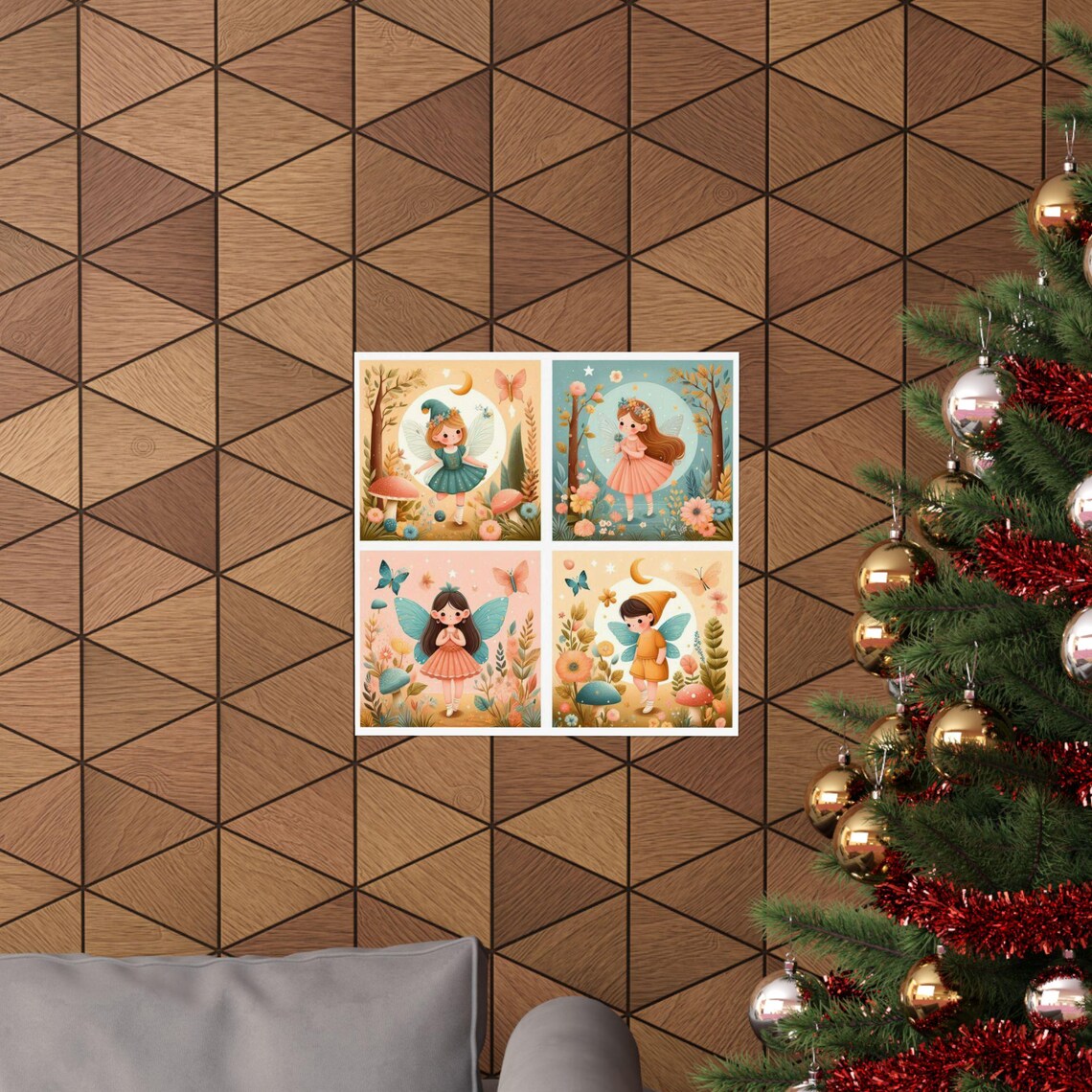 Four Cute Fairy Girls with Mushrooms and Butterflies Kids Poster - Image 5