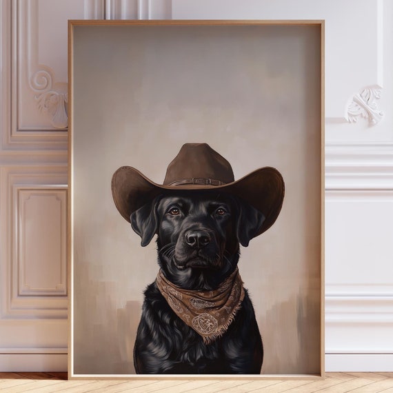 Black Lab Cowboy Print Labrador Cowgirl Dog Painting Art Nursery Hat