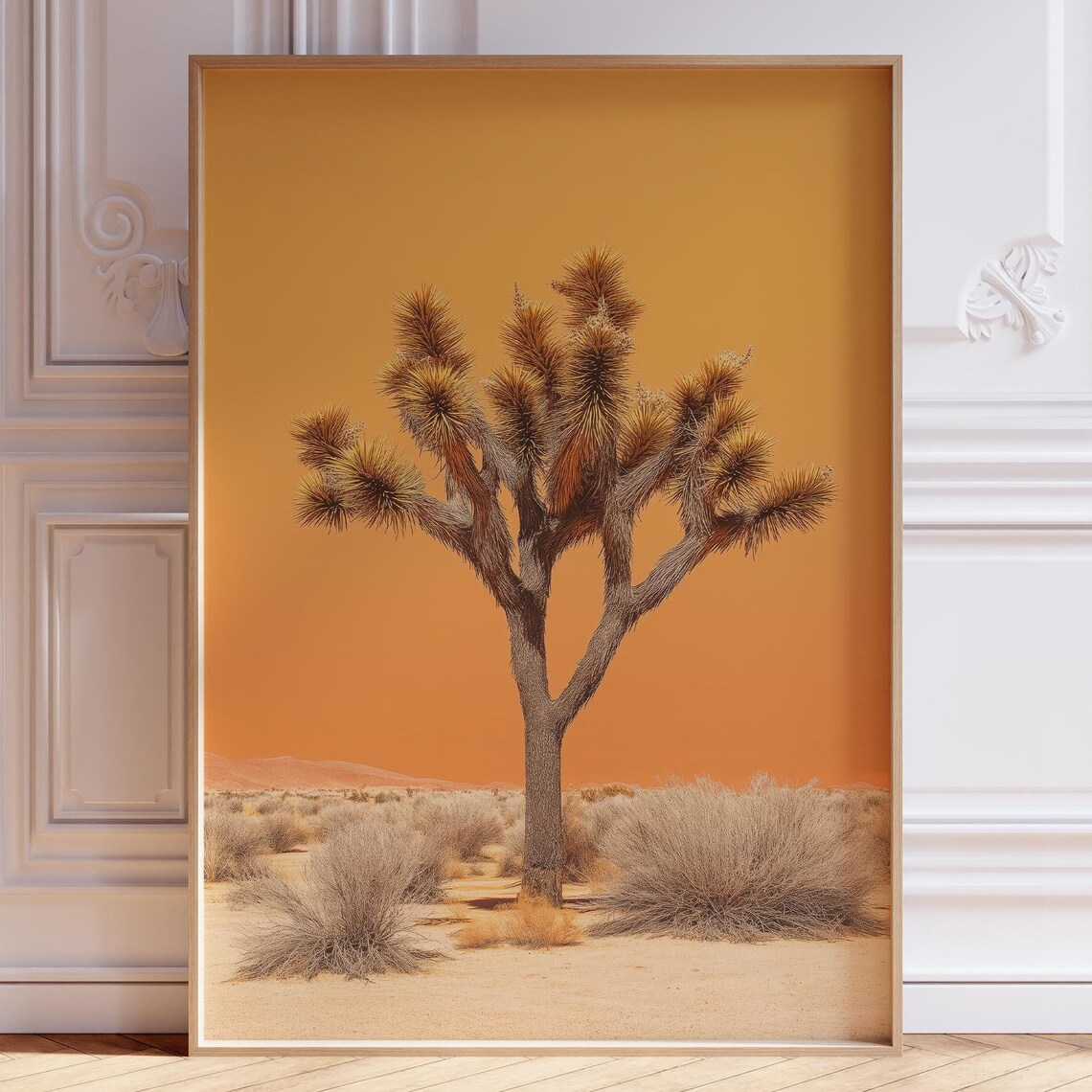 Joshua Tree Golden Desert Sunset Among Dry Grass Western Poster