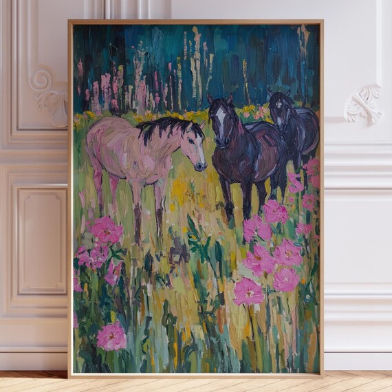 Pink Horse Print For Girls Room Watercolor Pastel Poster Girl Wall Art Coastal Cowgirl Cute