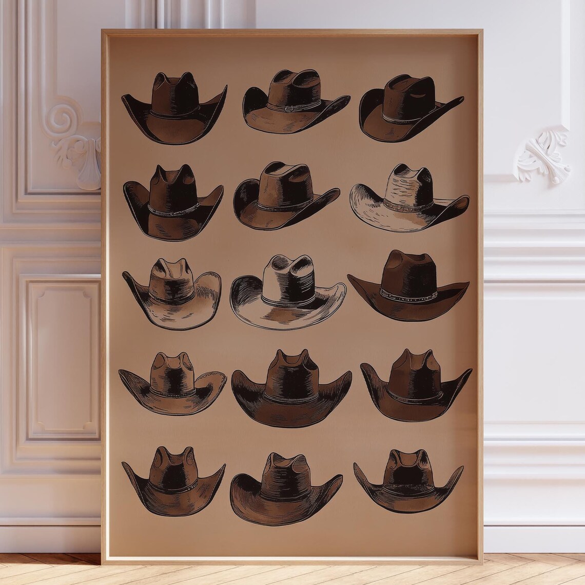 Fifteen Cowboy Hats Grid Rustic Sketch Western Rodeo Art Poster