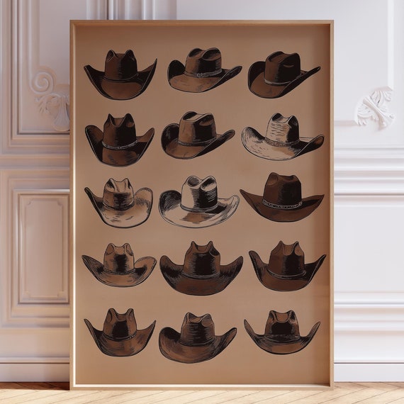 Southwestern Art Print Cowboy Western Wall Brown Hats Poster