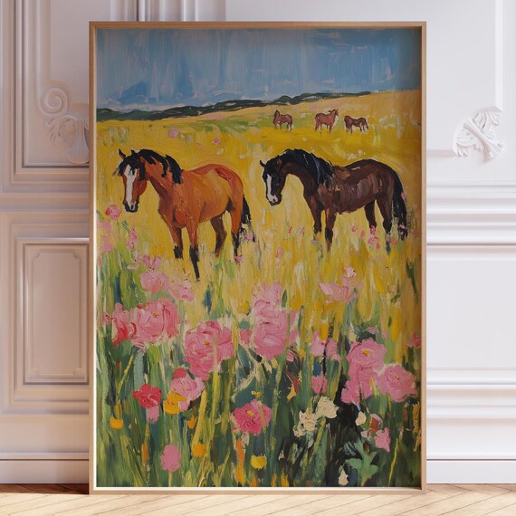 Pink Horse Print For Girls Room Watercolor Pastel Poster Girl Wall Art Coastal Cowgirl Cute