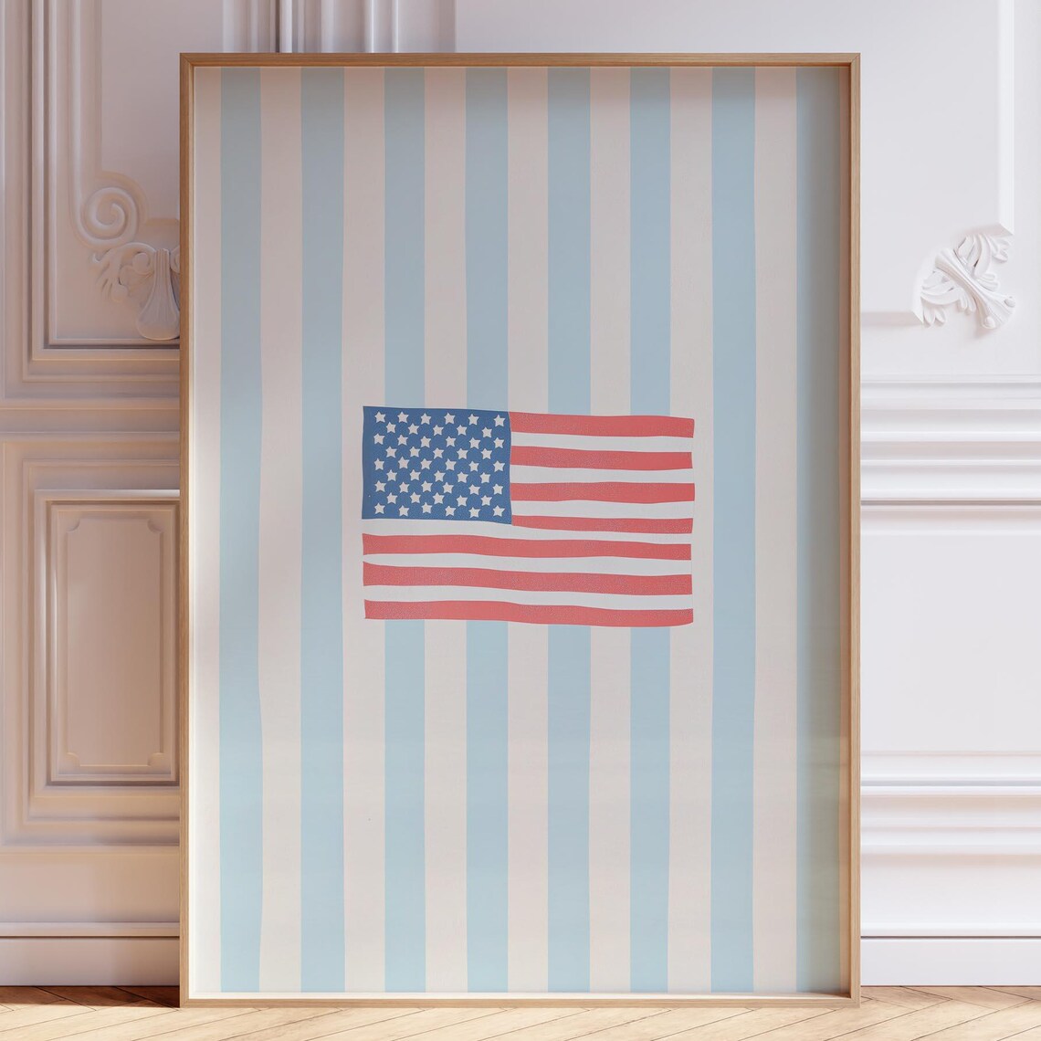 Red White Blue Flag Print, Light Coastal Dorm Decor