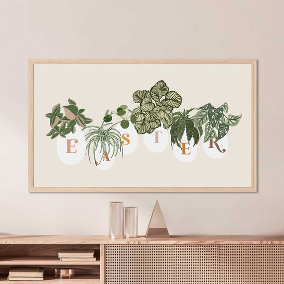 Easter Houseplants Banner Poster for Frame TV in Botanical Style