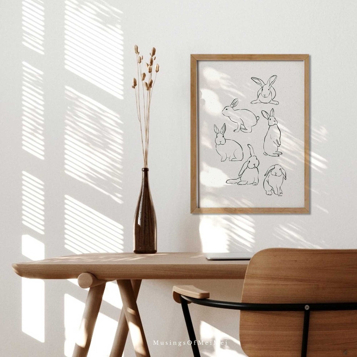 Elegant Rabbit Sketches Minimalist Ink Line Art Bunny Drawing Poster - Image 2