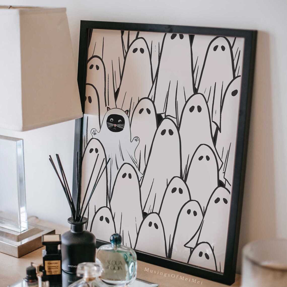Halloween Cat Peekaboo Ghostie Art Print - Image 2