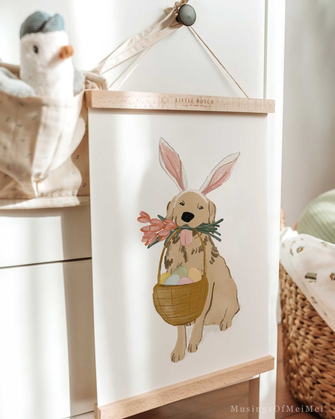 Cute Golden Retriever With Bunny Ears And Basket Easter Bunny Dog Wall Art Spring Easter Decor Seasonal Decorations - Image 3