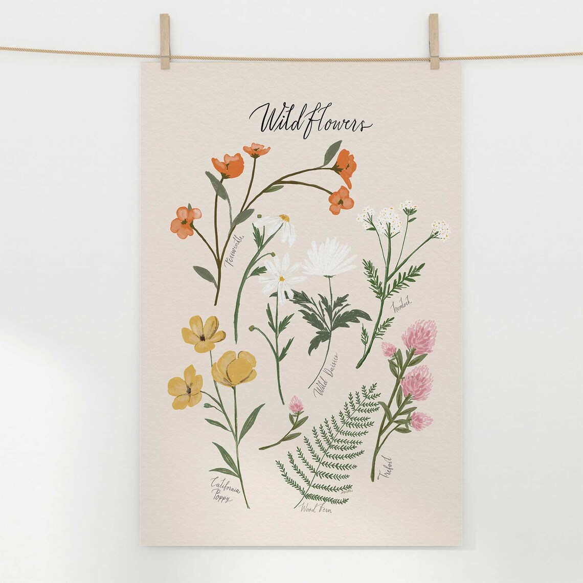 Wildflowers Botanical Art Print, Neutral Decor - Image 2