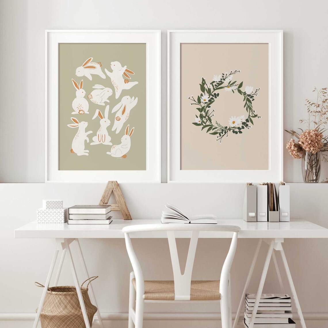 Spring Daisy Wreath Art Print, Neutral Floral Decor - Image 3