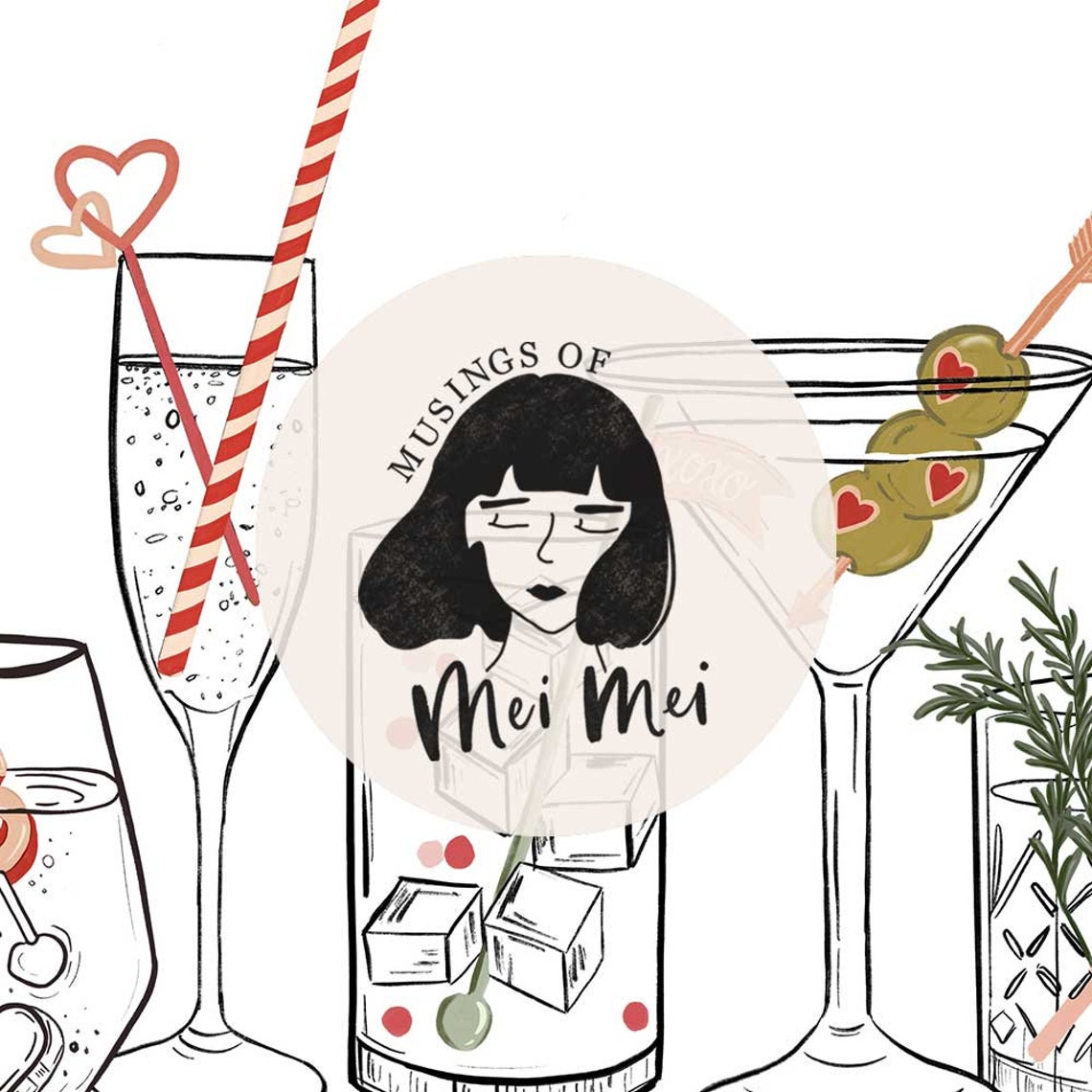 Valentine Cocktail Glasses XOXO Love Tags Bar Cart Drink Wall Art - Image 3